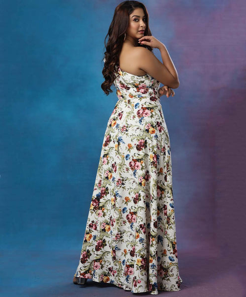 One Shoulder Flared Sleeves Maxi Dress